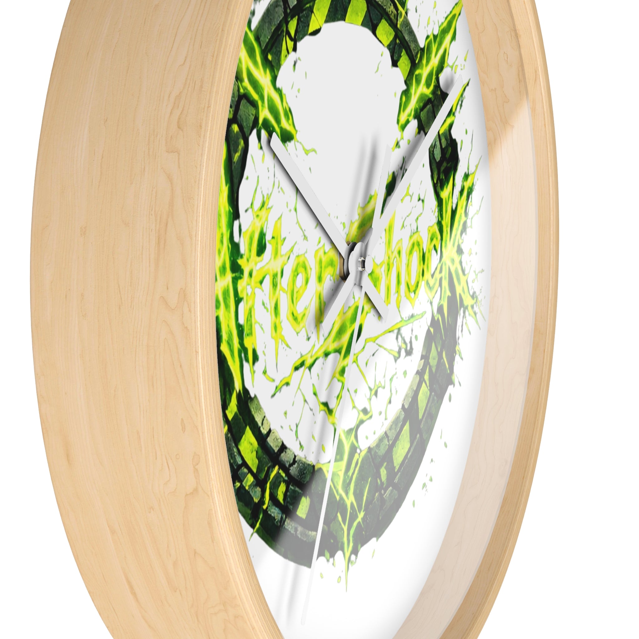 Aftershock Neon Graphic Wall Clock — Electric Green Industrial Ring Timepiece