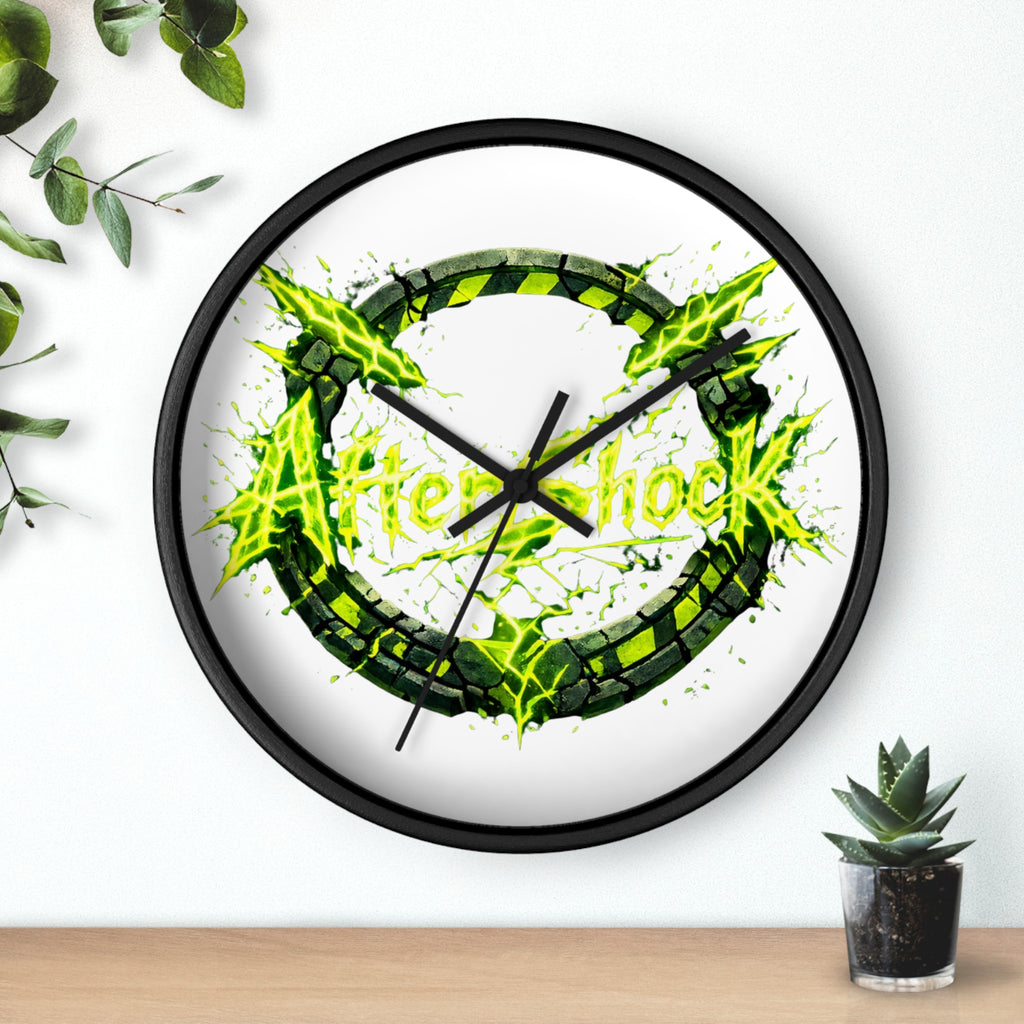Aftershock Neon Graphic Wall Clock — Electric Green Industrial Ring Timepiece