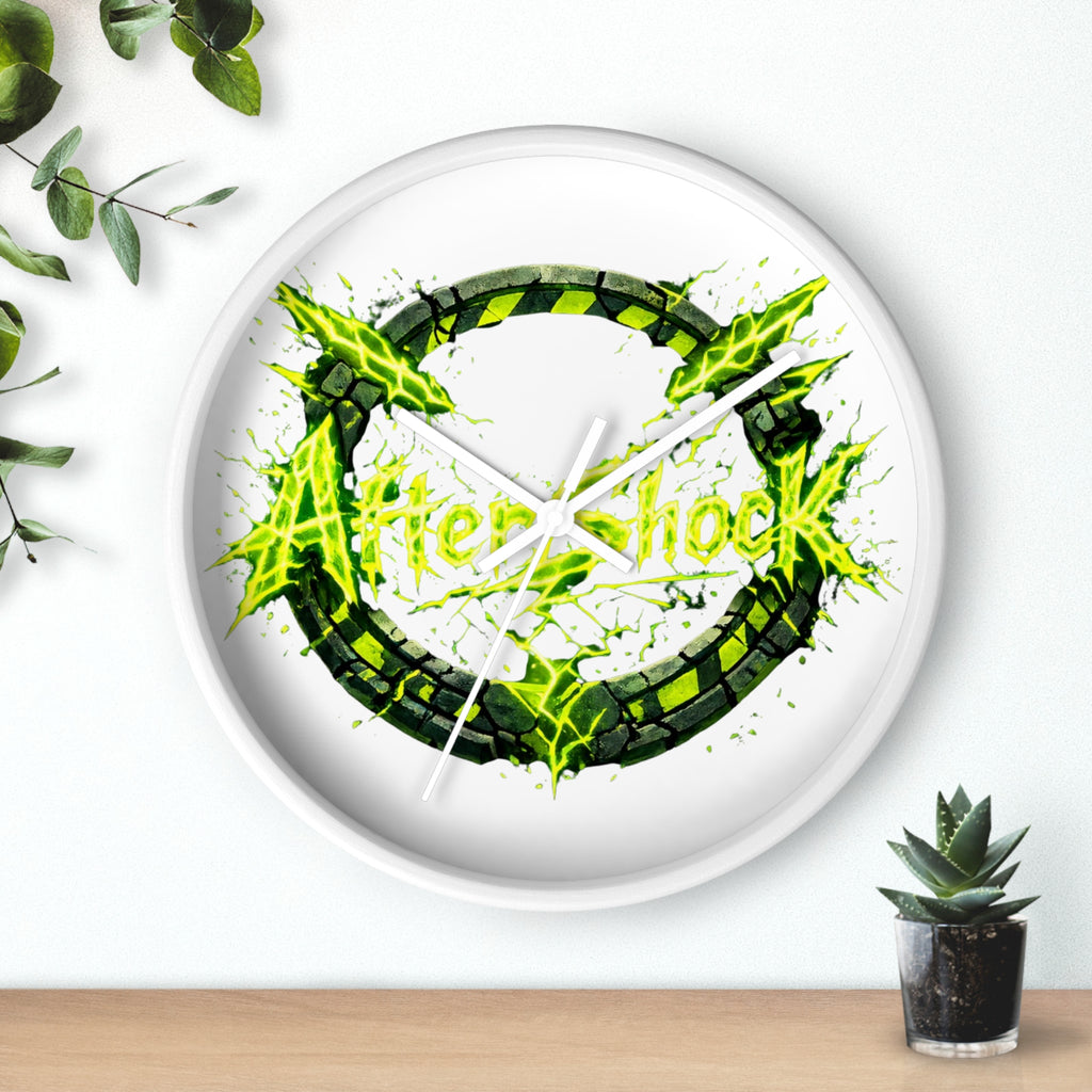 Aftershock Neon Graphic Wall Clock — Electric Green Industrial Ring Timepiece