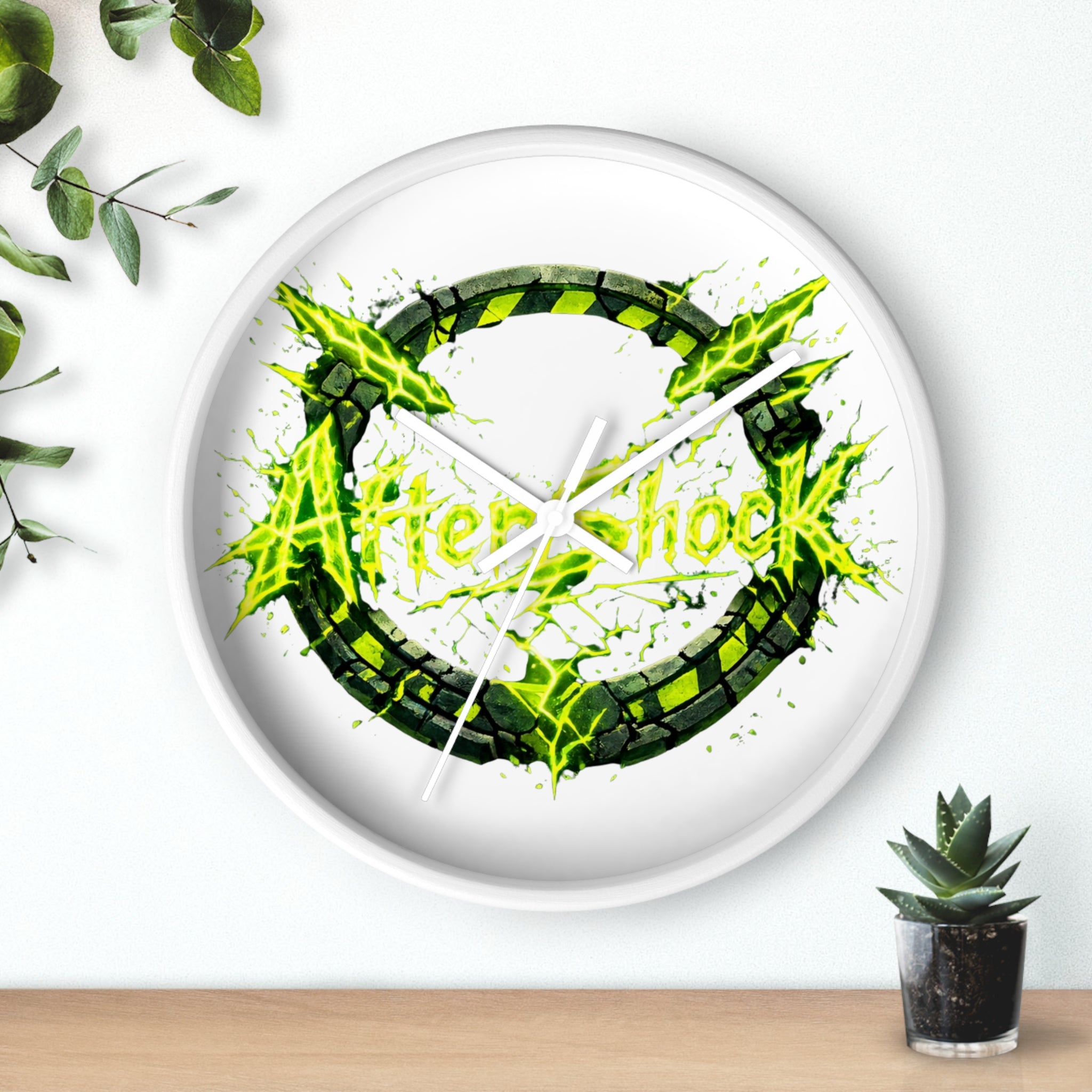 Aftershock Neon Graphic Wall Clock — Electric Green Industrial Ring Timepiece