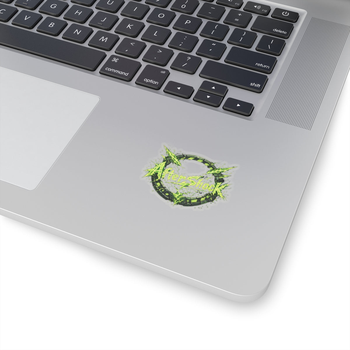 AfterShock Neon Logo Sticker — Electric Green Kiss-Cut Laptop Decal