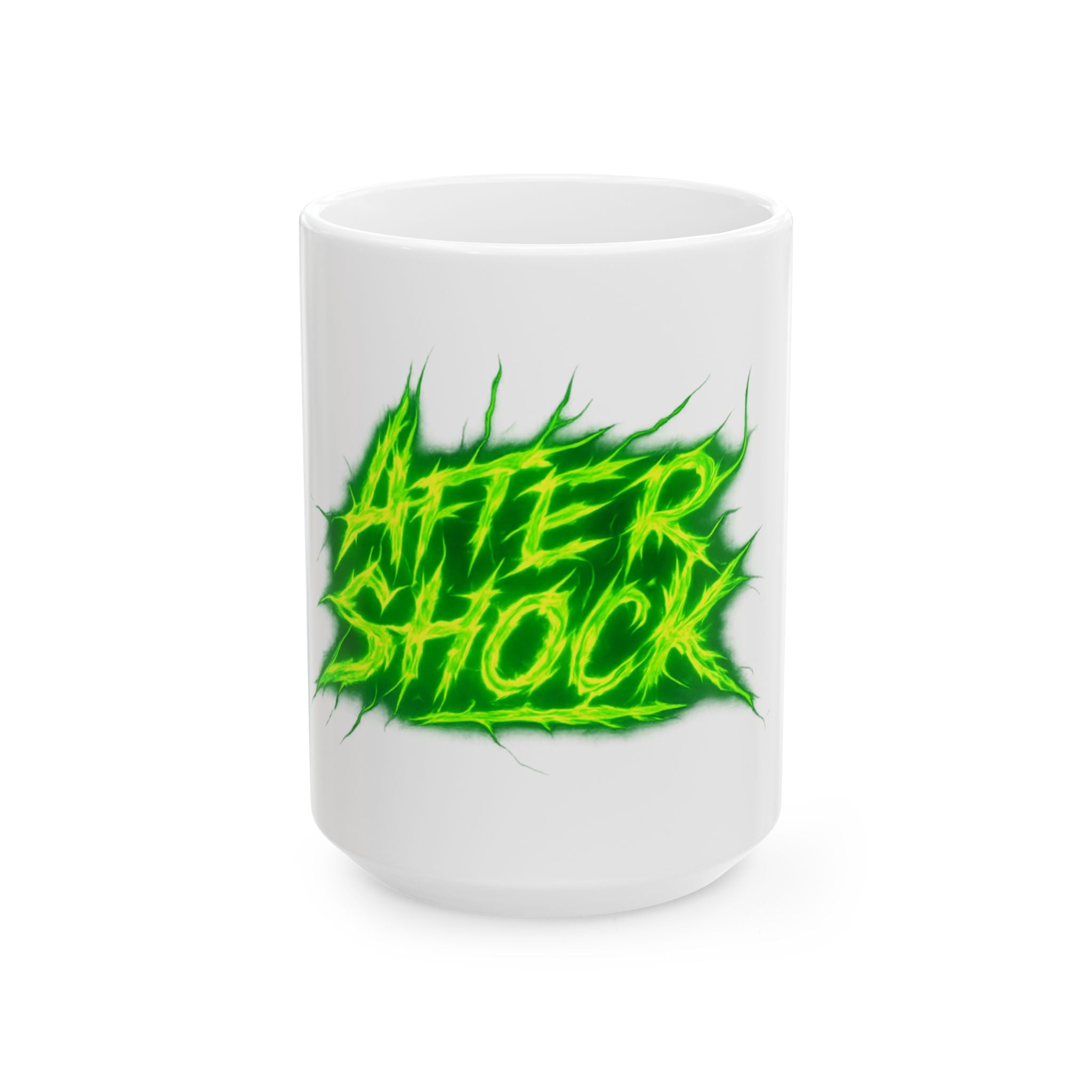 Aftershock Ceramic Mug - Neon Green Electric Logo Coffee Cup (11oz & 15oz)