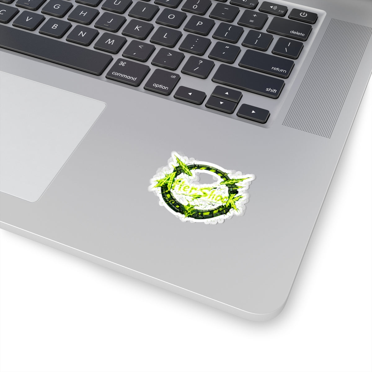 AfterShock Neon Logo Sticker — Electric Green Kiss-Cut Laptop Decal