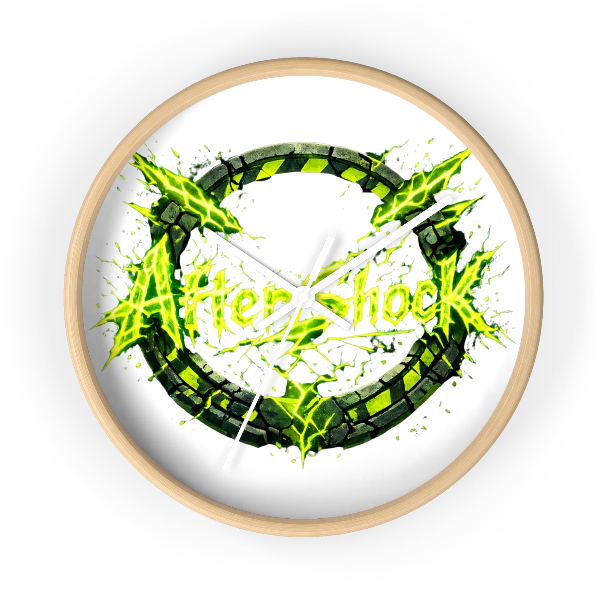 Aftershock Neon Graphic Wall Clock — Electric Green Industrial Ring Timepiece