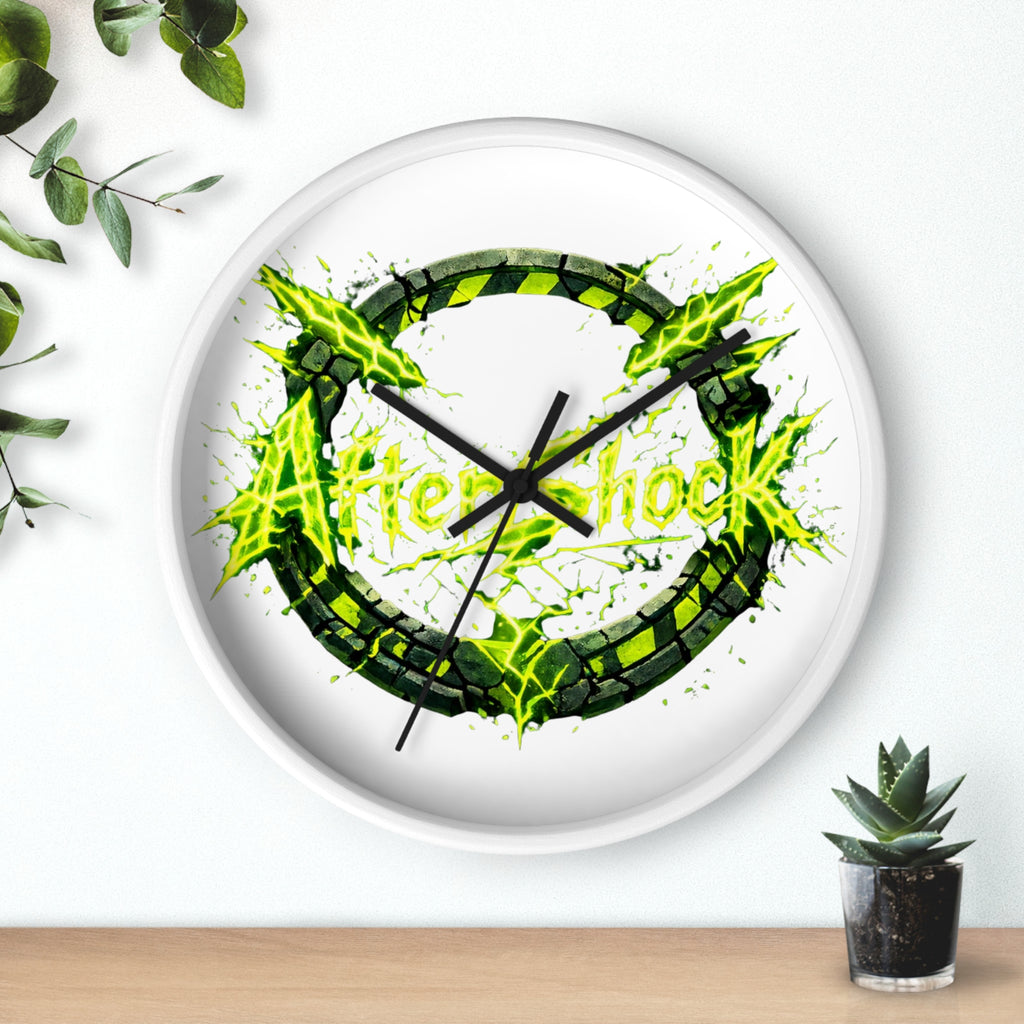Aftershock Neon Graphic Wall Clock — Electric Green Industrial Ring Timepiece