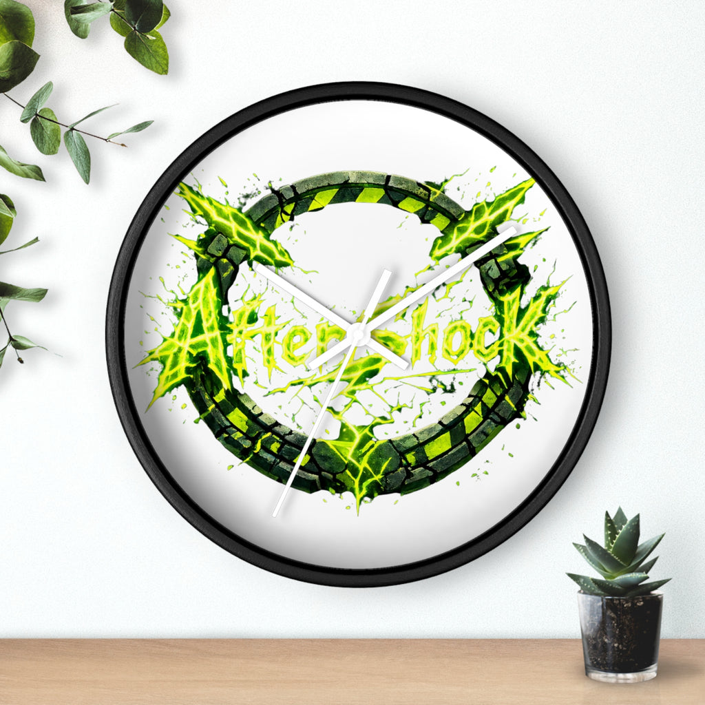 Aftershock Neon Graphic Wall Clock — Electric Green Industrial Ring Timepiece