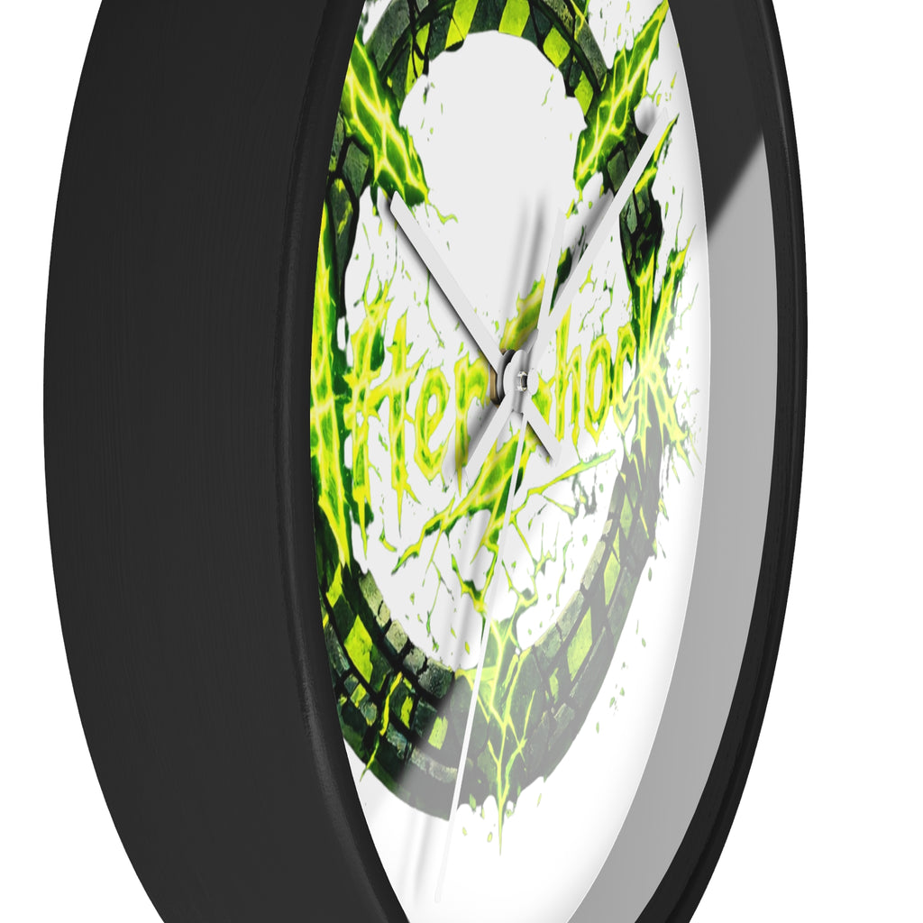 Aftershock Neon Graphic Wall Clock — Electric Green Industrial Ring Timepiece