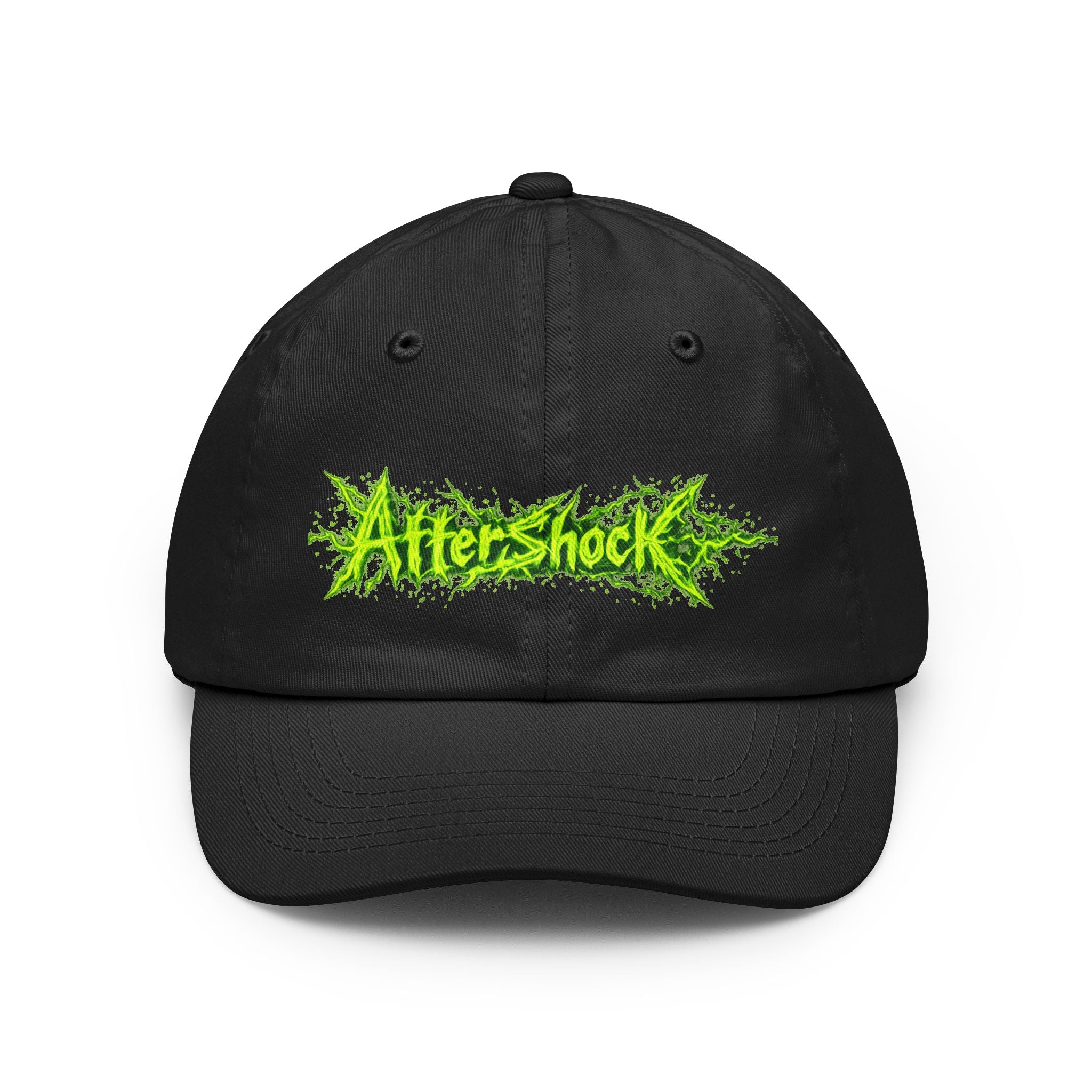 Aftershock Dad Hat — Neon Green Graffiti Baseball Cap