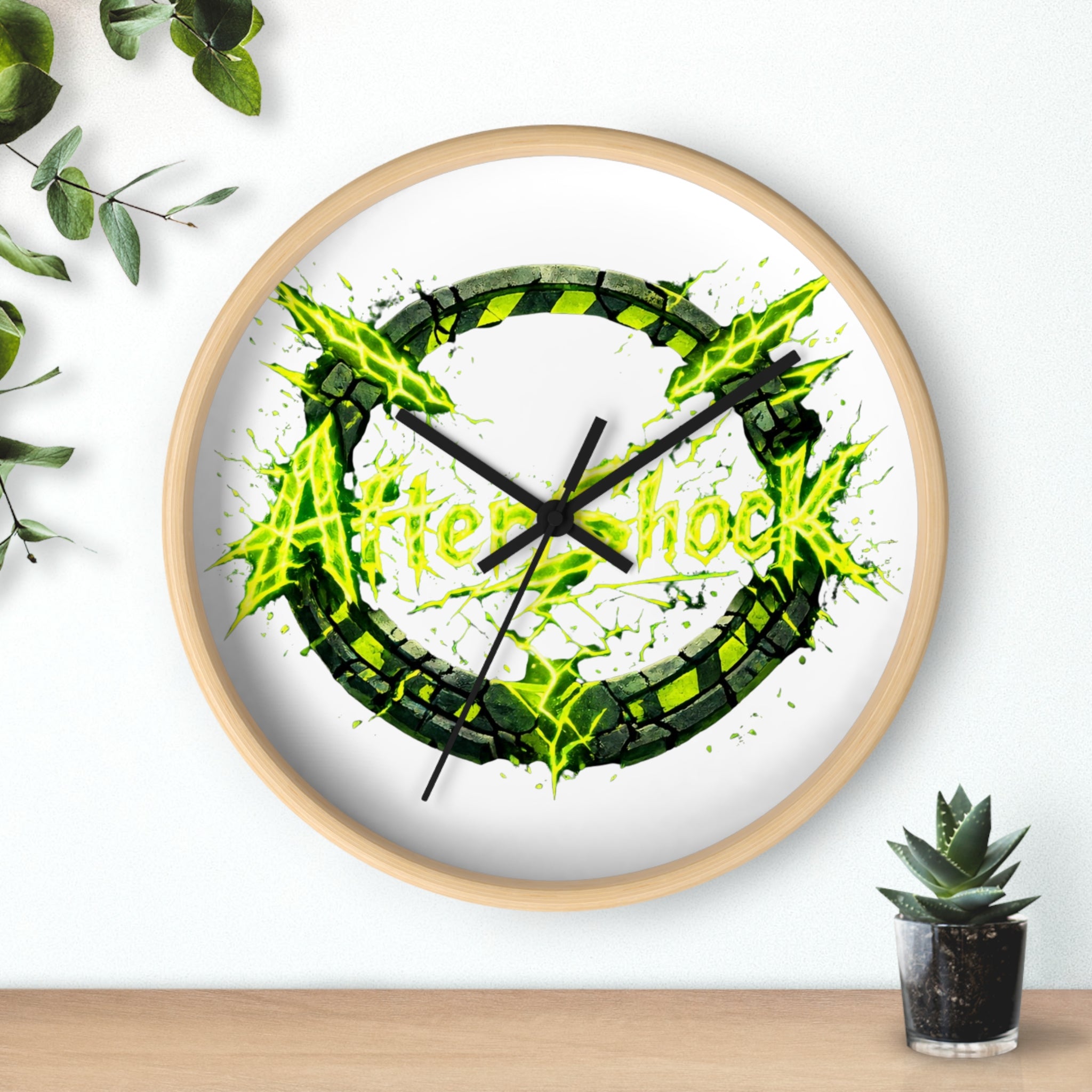 Aftershock Neon Graphic Wall Clock — Electric Green Industrial Ring Timepiece
