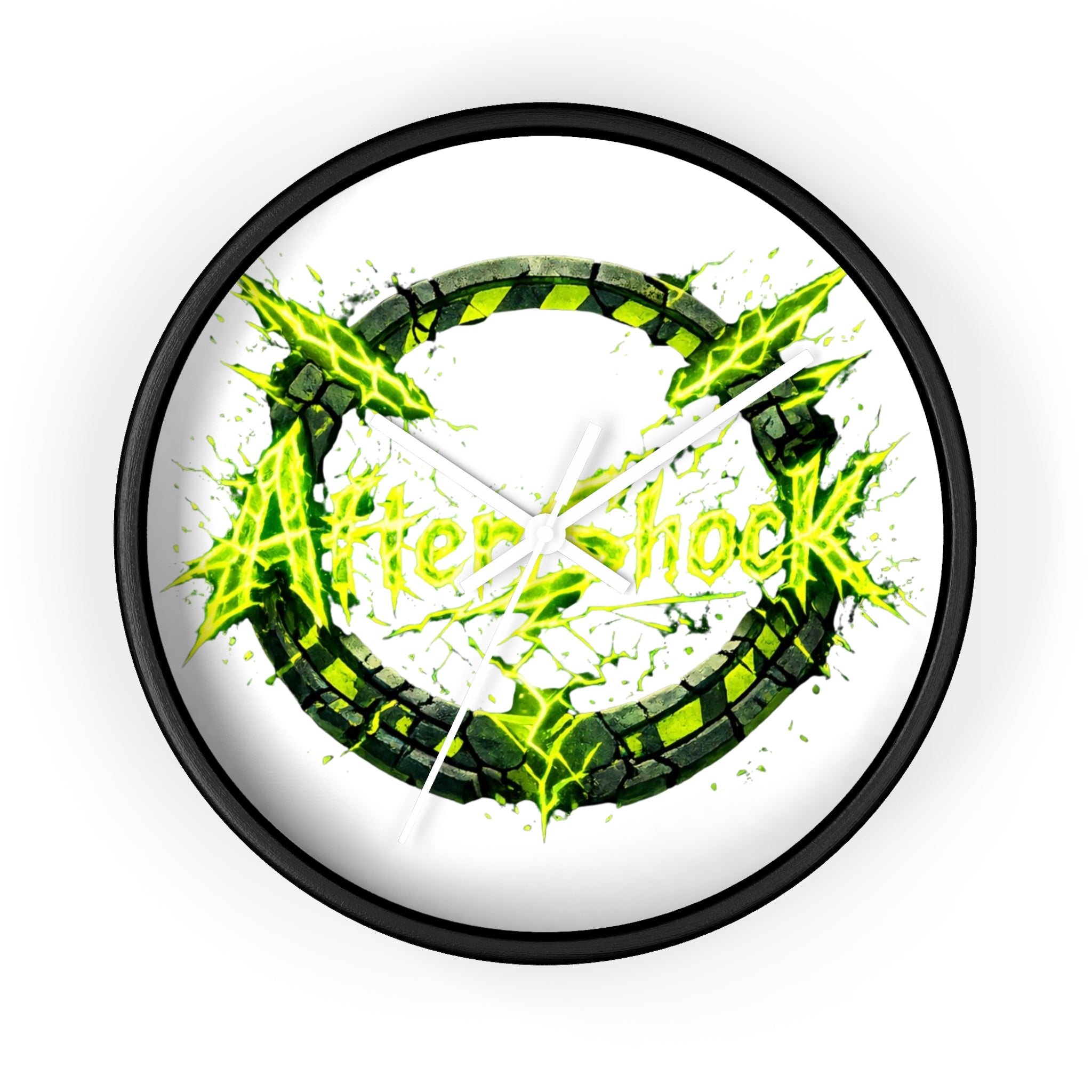 Aftershock Neon Graphic Wall Clock — Electric Green Industrial Ring Timepiece