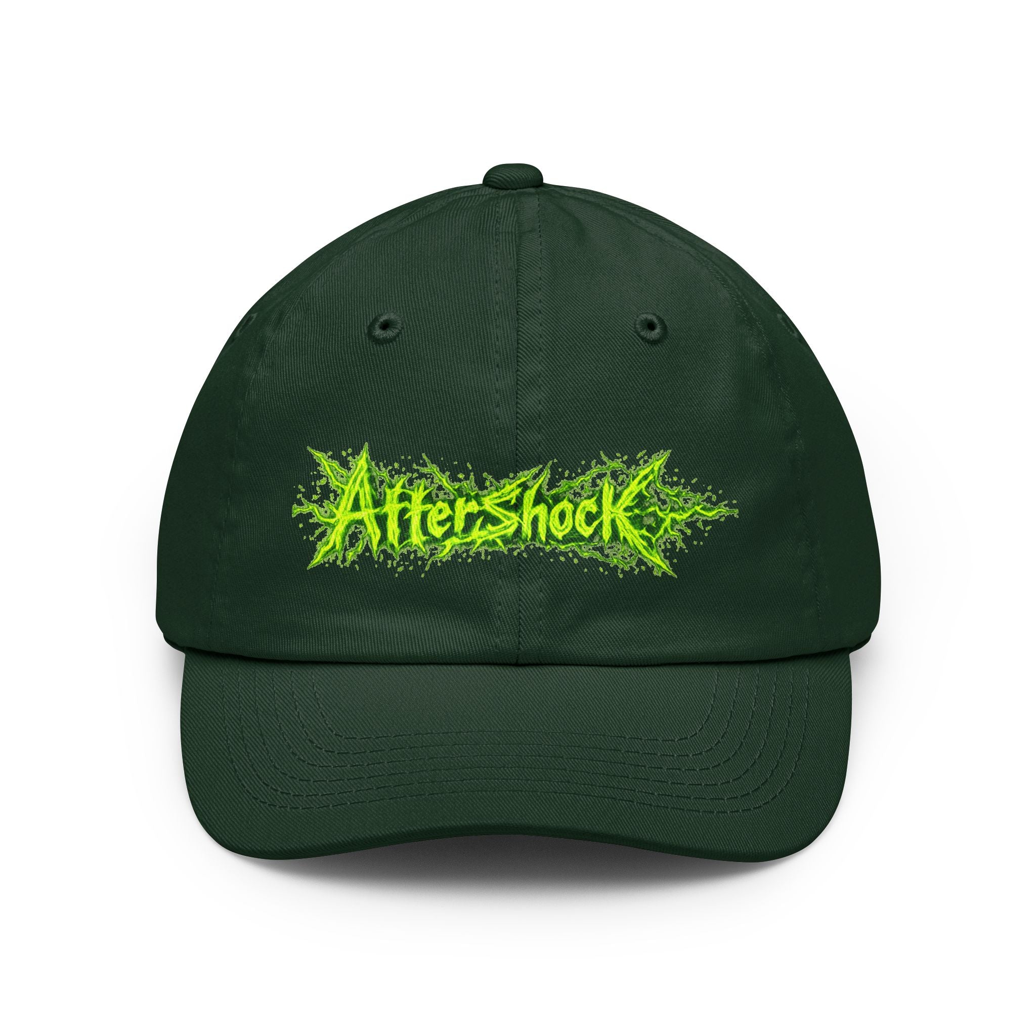Aftershock Dad Hat — Neon Green Graffiti Baseball Cap
