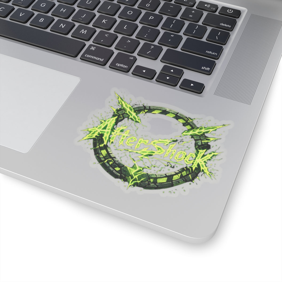 AfterShock Neon Logo Sticker — Electric Green Kiss-Cut Laptop Decal