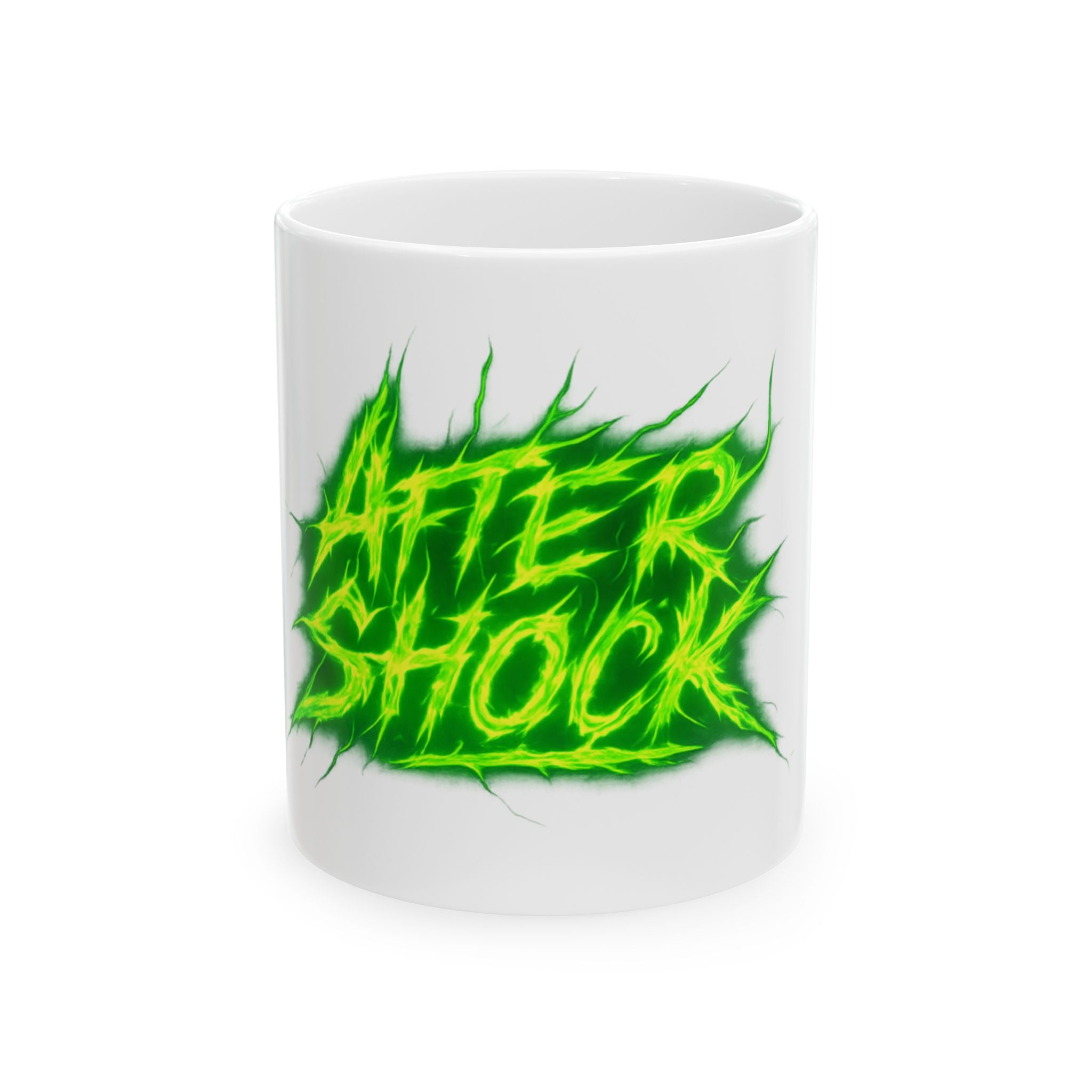 Aftershock Ceramic Mug - Neon Green Electric Logo Coffee Cup (11oz & 15oz)