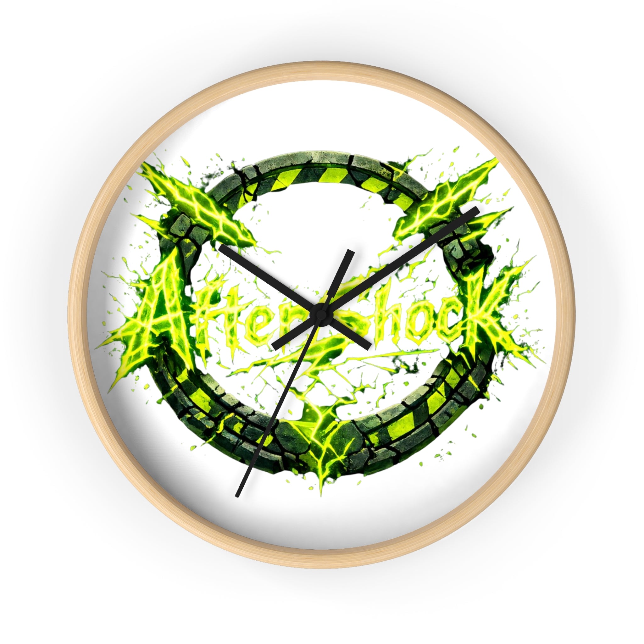 Aftershock Neon Graphic Wall Clock — Electric Green Industrial Ring Timepiece
