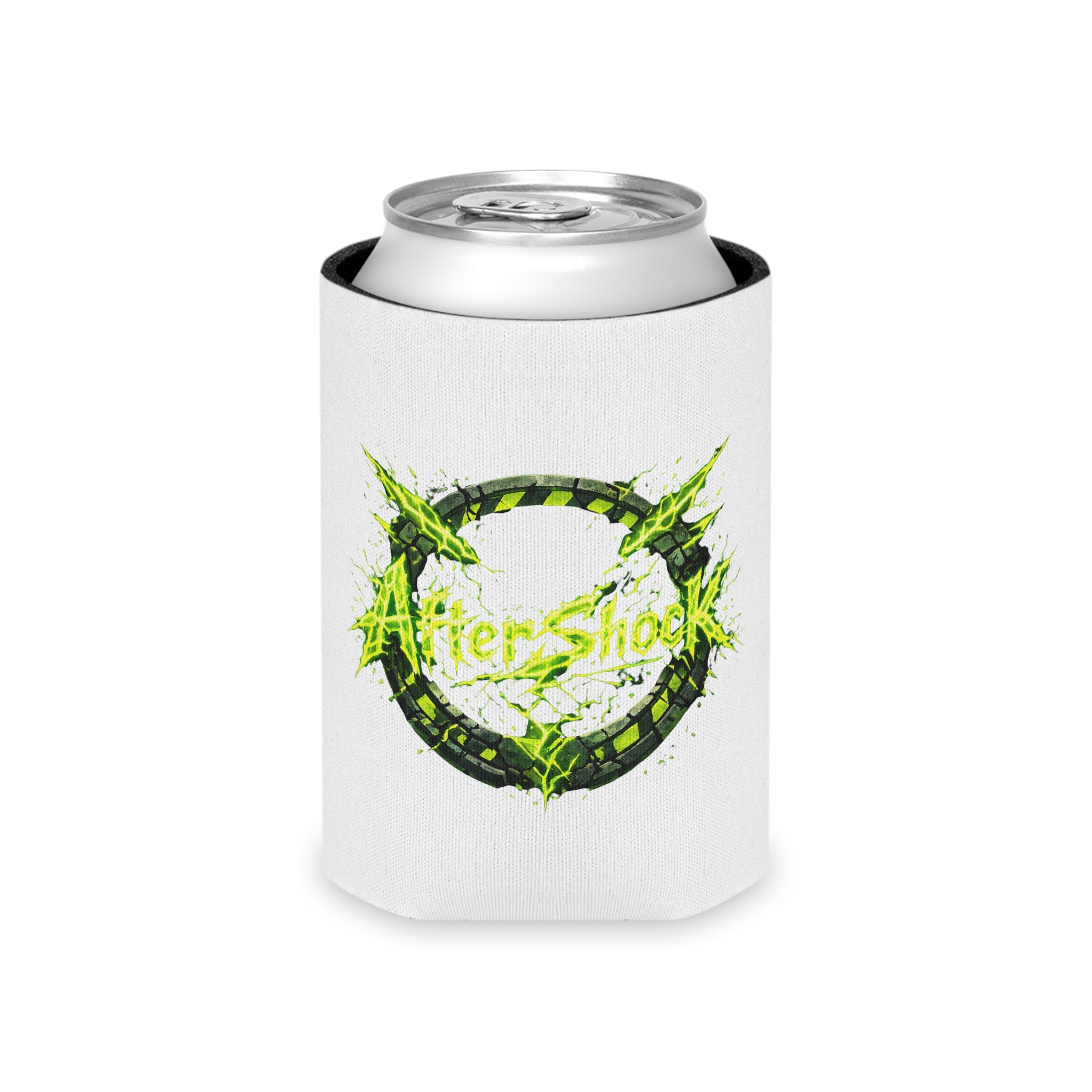Can Cooler — Neon Green After Shock Logo Cooler (beer koozie)