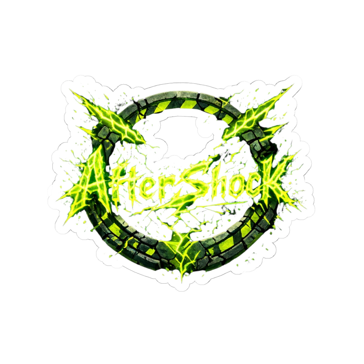 AfterShock Neon Logo Sticker — Electric Green Kiss-Cut Laptop Decal