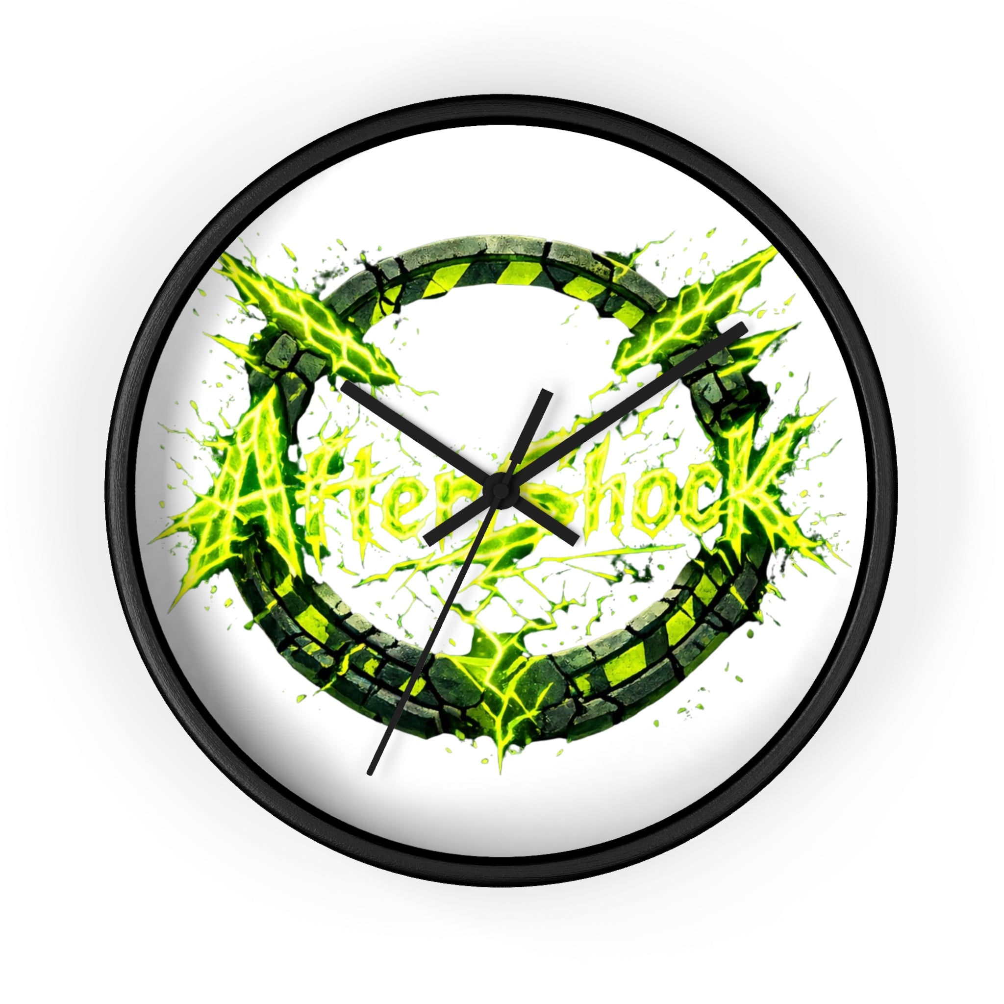 Aftershock Neon Graphic Wall Clock — Electric Green Industrial Ring Timepiece