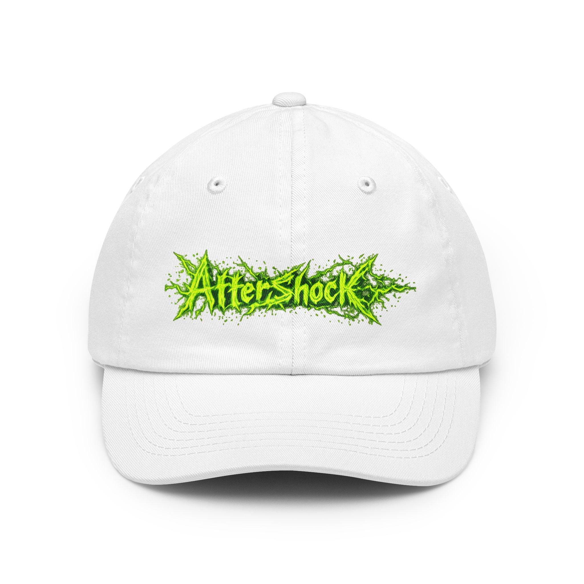 Aftershock Dad Hat — Neon Green Graffiti Baseball Cap