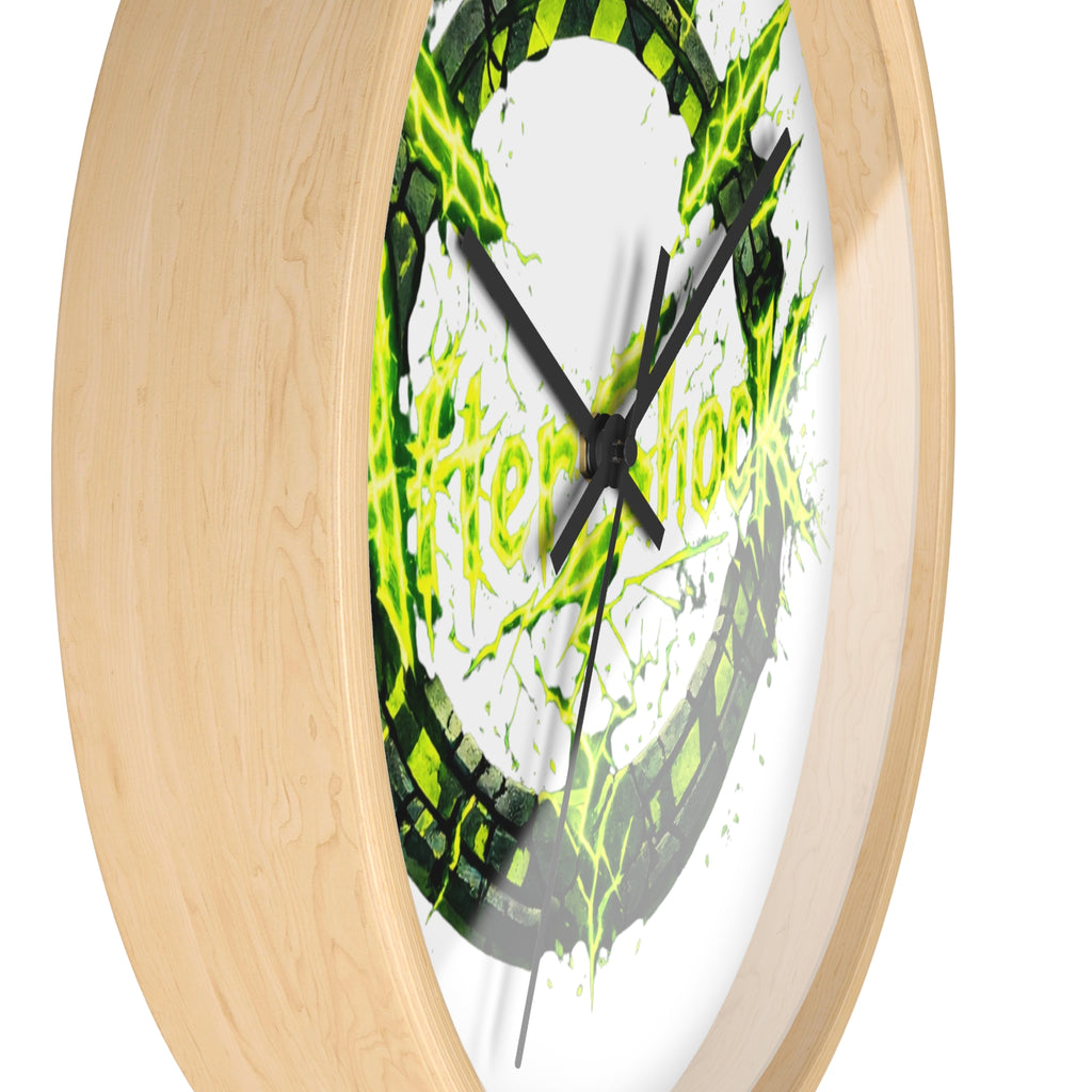Aftershock Neon Graphic Wall Clock — Electric Green Industrial Ring Timepiece