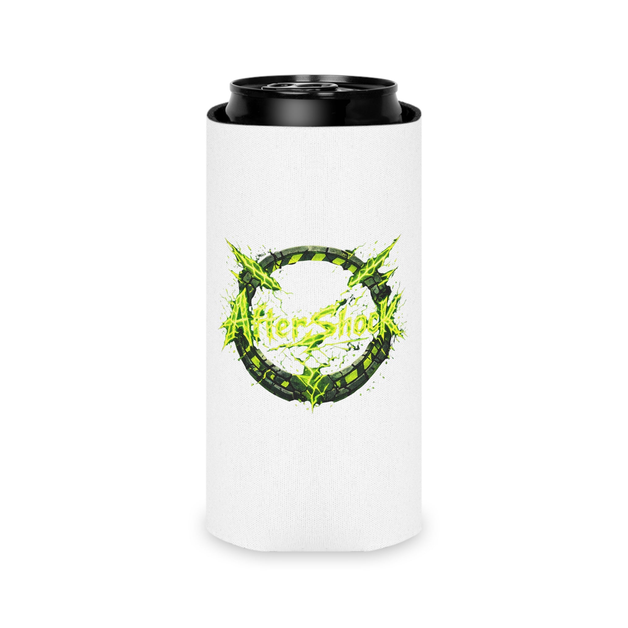 Can Cooler — Neon Green After Shock Logo Cooler (beer koozie)