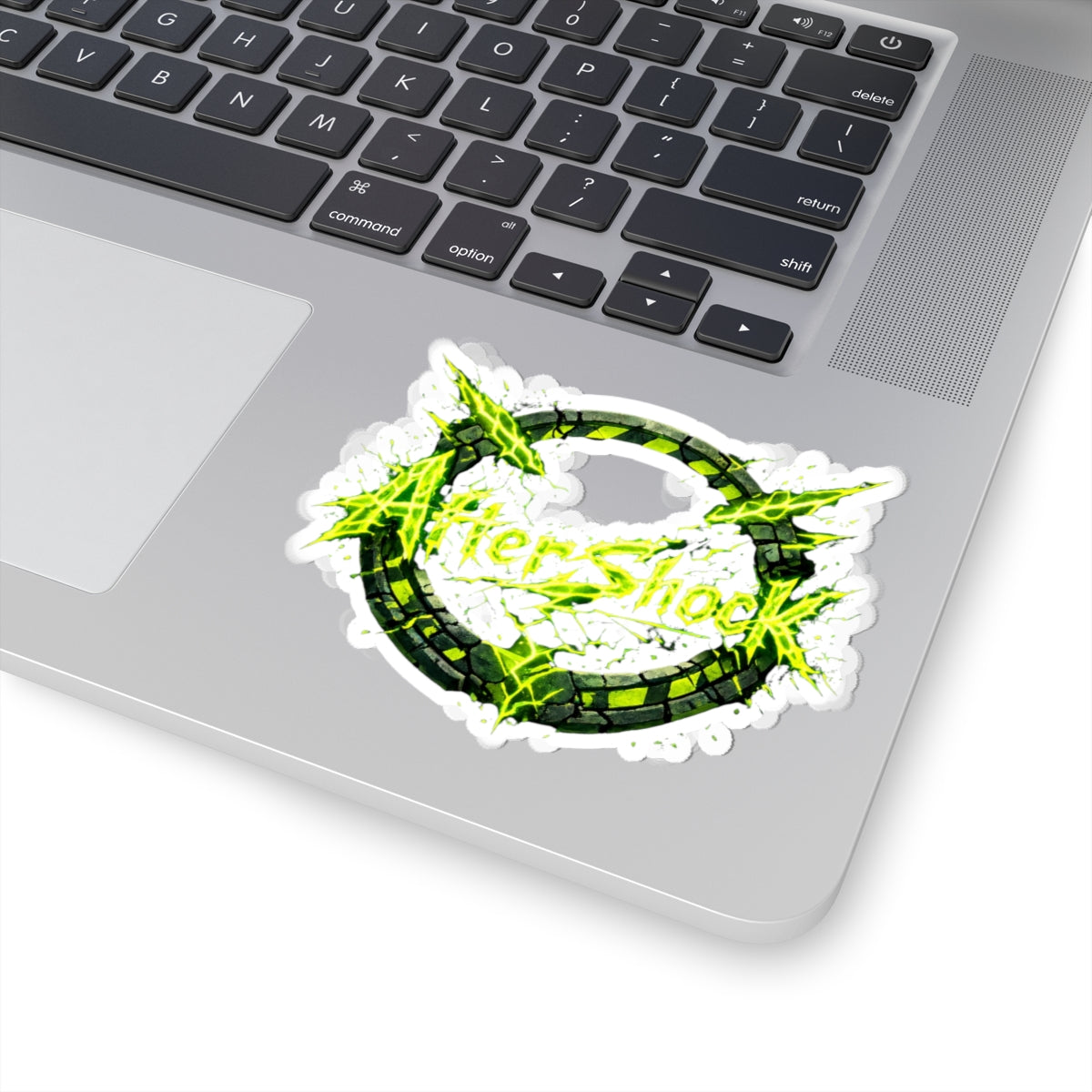 AfterShock Neon Logo Sticker — Electric Green Kiss-Cut Laptop Decal