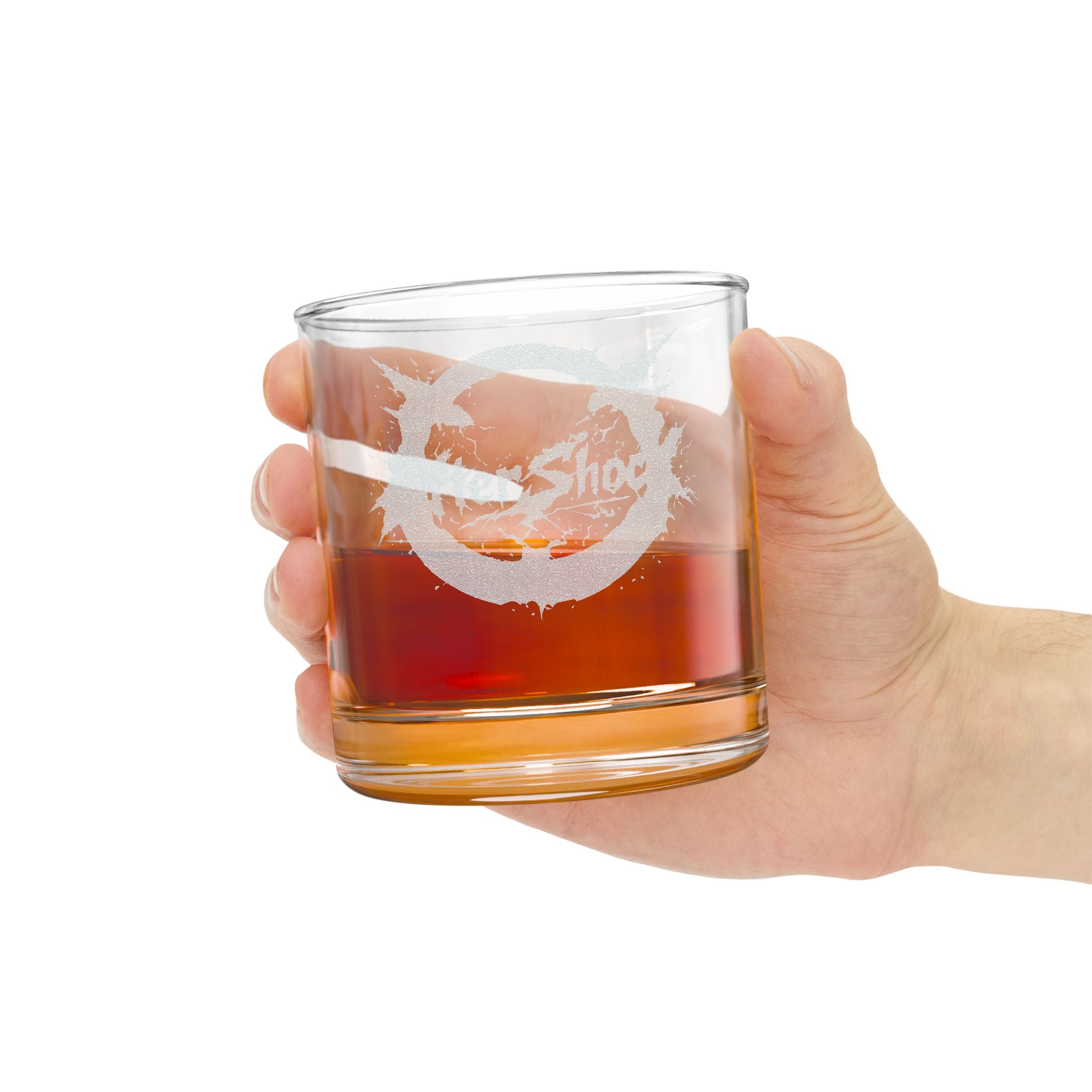 Engraved Whiskey Glass 10.5oz — Distressed Circular Logo Rocks Glass, Gift for Whiskey Lovers