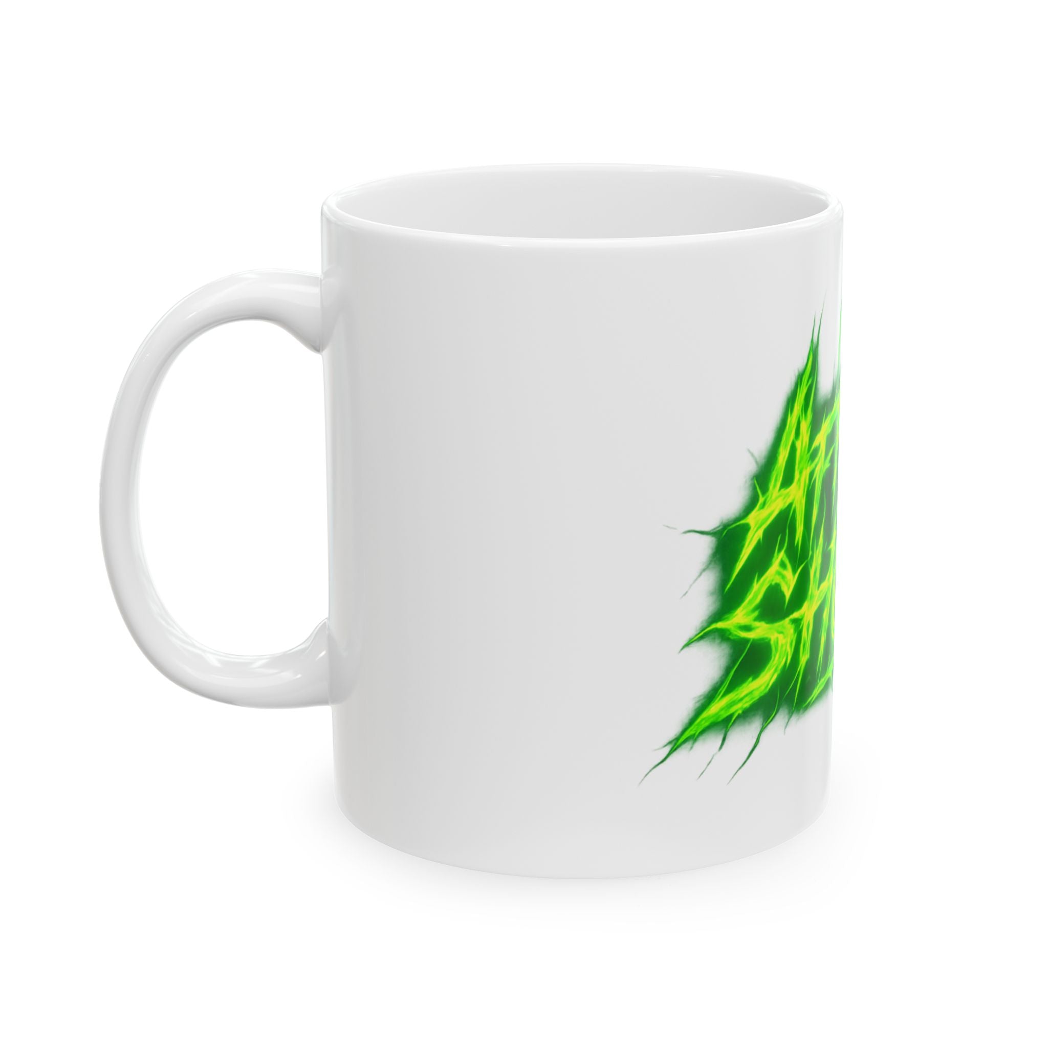 Aftershock Ceramic Mug - Neon Green Electric Logo Coffee Cup (11oz & 15oz)