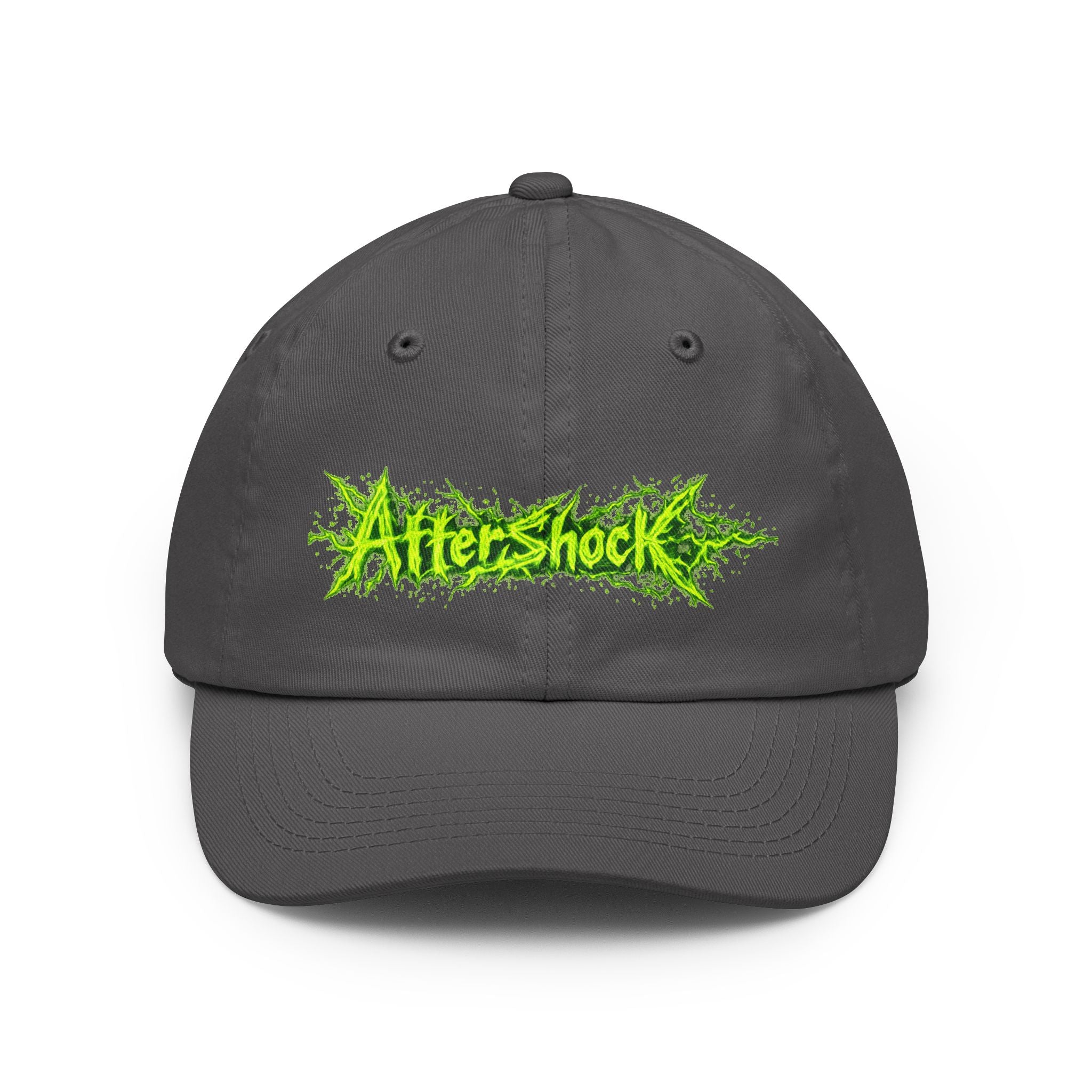 Aftershock Dad Hat — Neon Green Graffiti Baseball Cap
