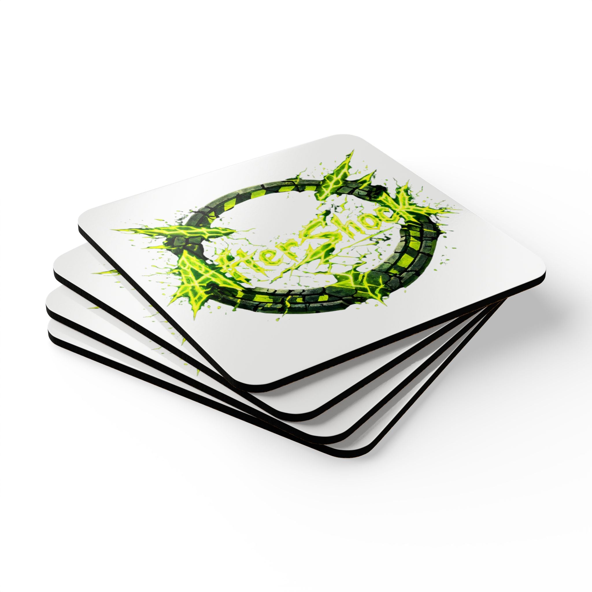 Aftershock Neon Logo Cork Coaster Set — 4-Pack Drink Coasters