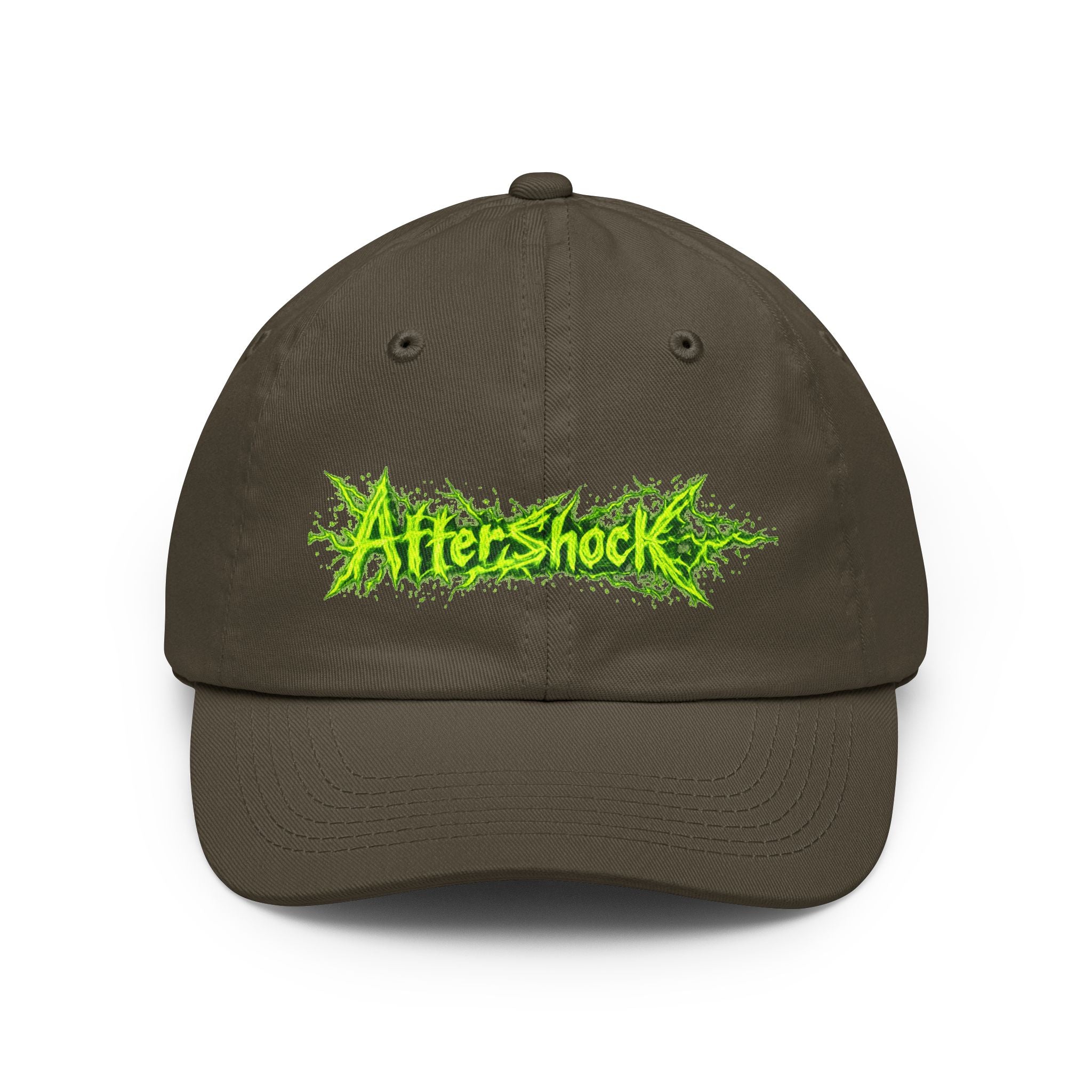 Aftershock Dad Hat — Neon Green Graffiti Baseball Cap