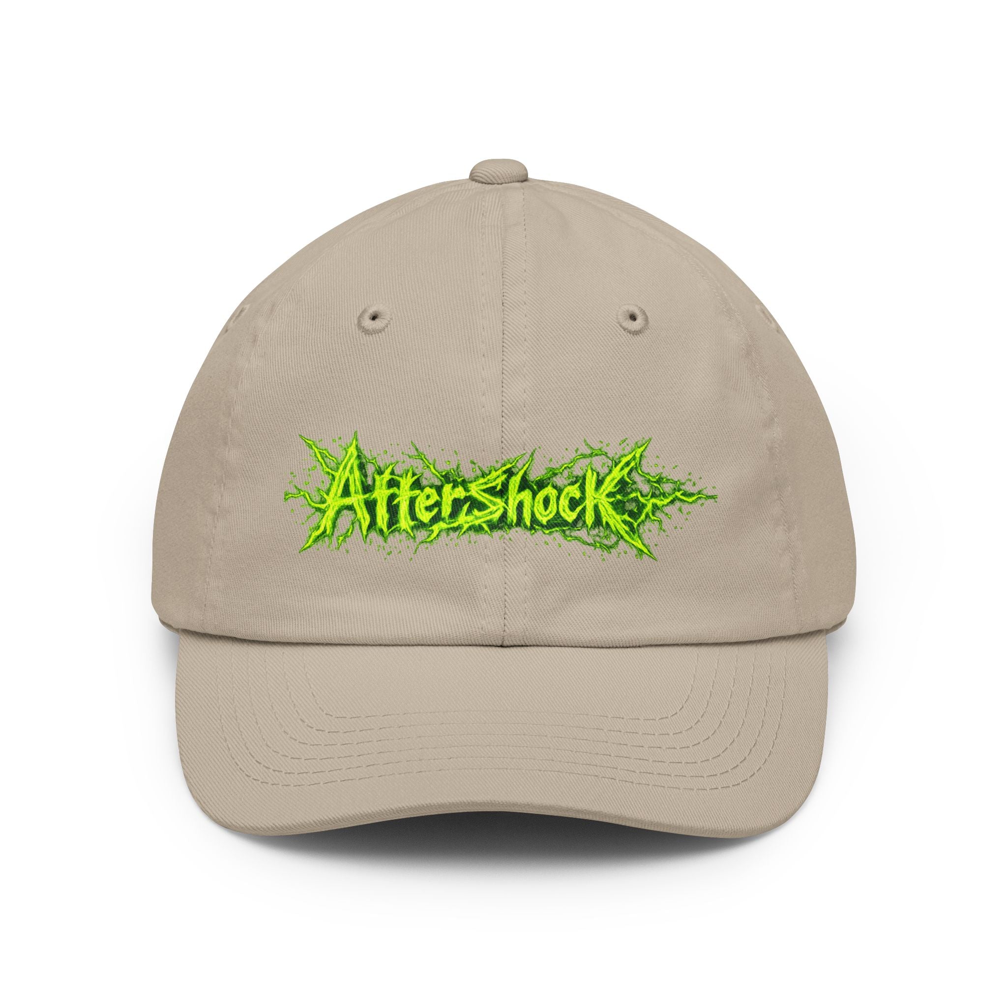 Aftershock Dad Hat — Neon Green Graffiti Baseball Cap