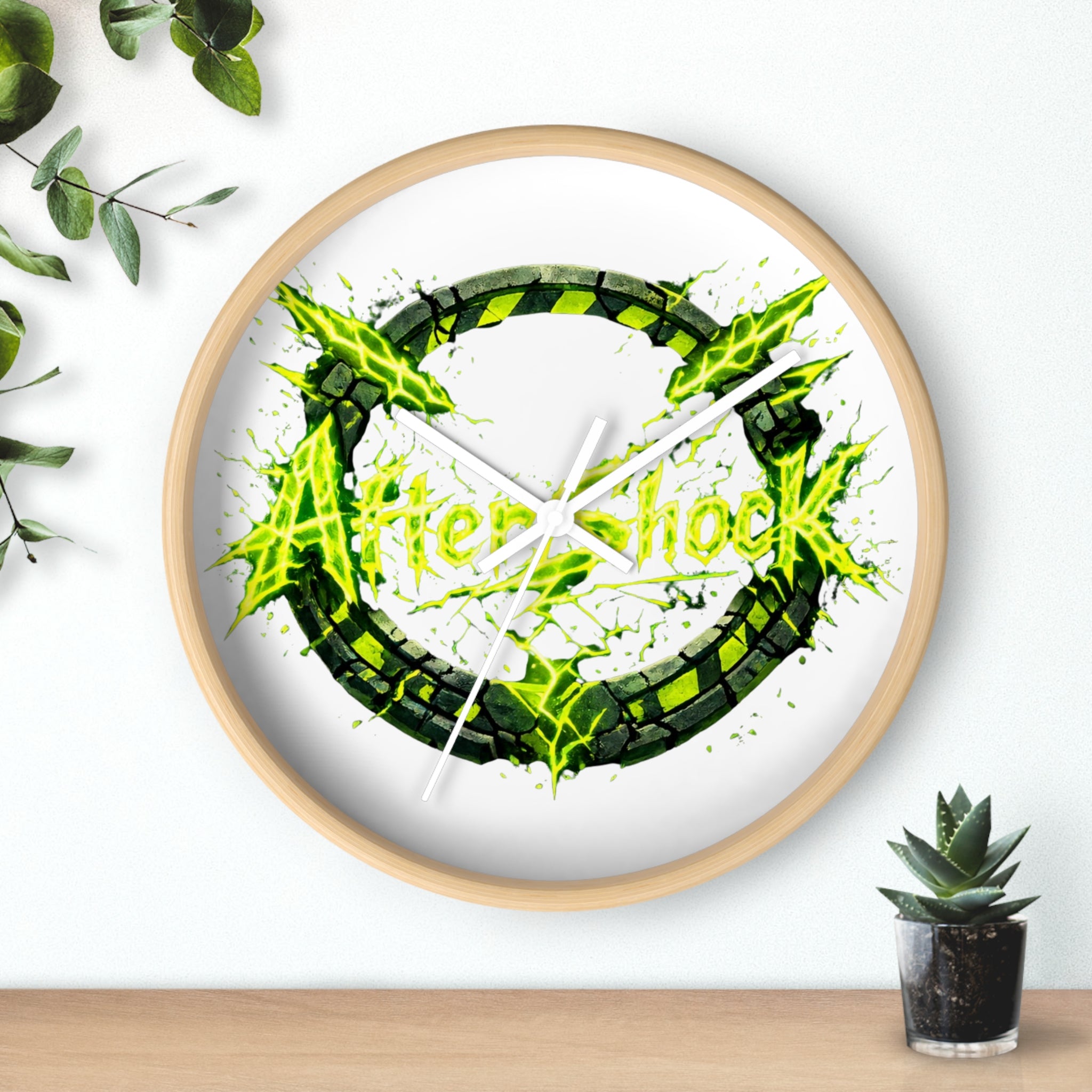 Aftershock Neon Graphic Wall Clock — Electric Green Industrial Ring Timepiece
