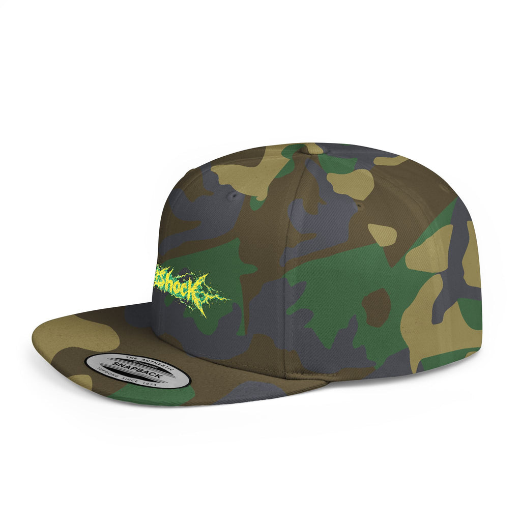 Flat Bill Snapback Hat — "Aftershock" Neon Splatter Streetwear Cap