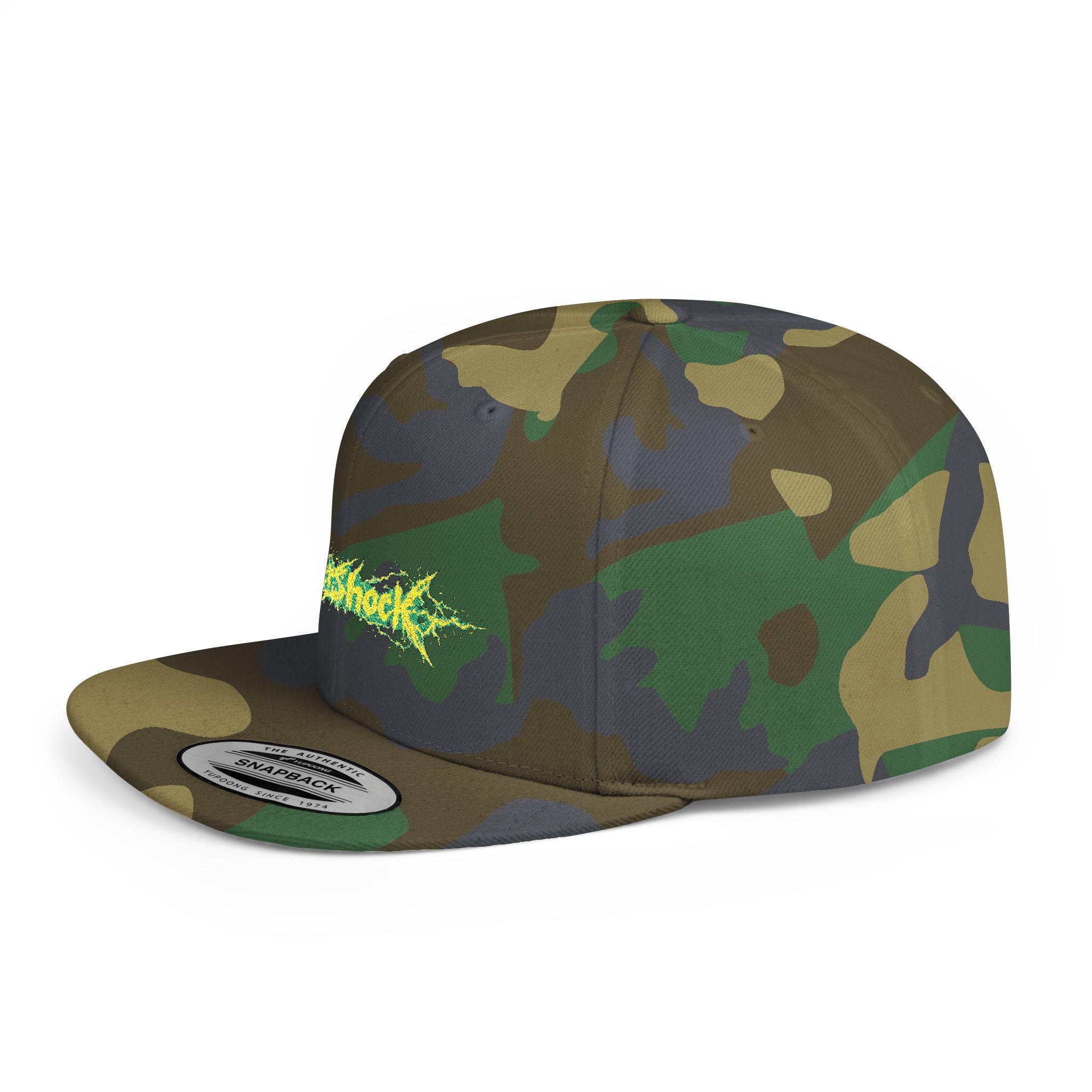 Flat Bill Snapback Hat — "Aftershock" Neon Splatter Streetwear Cap
